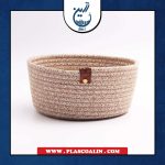 سبد گرد کرم قهوه ای قیطون دوزی سارا رها گالری
