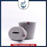 سطل و جا دستمالی قیطون دوزی طوسی رها گالری - تصویر 2