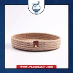 سبد گرد لبه کوتاه کرم قهوه ای قیطون دوزی نگین رها گالری