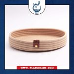 سبد گرد لبه کوتاه کرمی قیطون دوزی نگین رها گالری