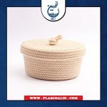 سبد گرد دربدار پاپیونی قیطون دوزی کرمی رها گالری