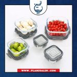 ظرف شیشه ای مربع پنج سایز لاکی گلس