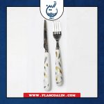 کارد و چنگال دسته سرامیکی طرح برگ طلایی و نقره ای